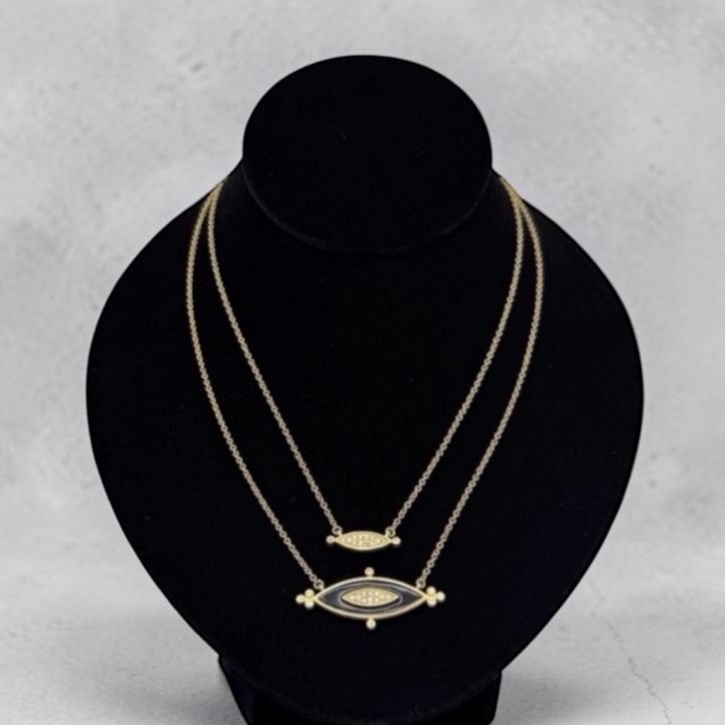 Freida Rothman Fr Layered Gold Tone Black Enamel Pave Crystal Necklace 18-20 119$